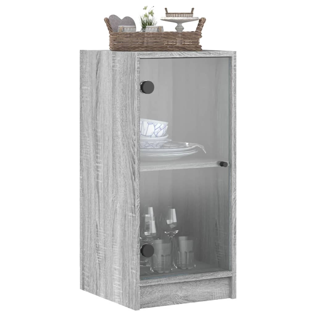 vidaXL Side Cabinet with Glass Doors Grey Sonoma 35x37x75.5 cm