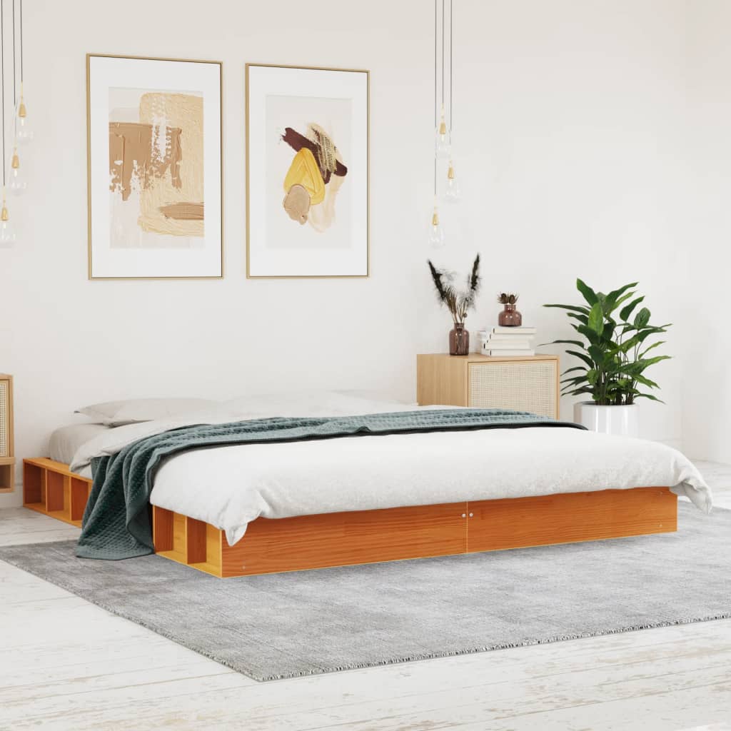 vidaXL Bed Frame without Mattress Wax Brown 200x200 cm Solid Wood Pine