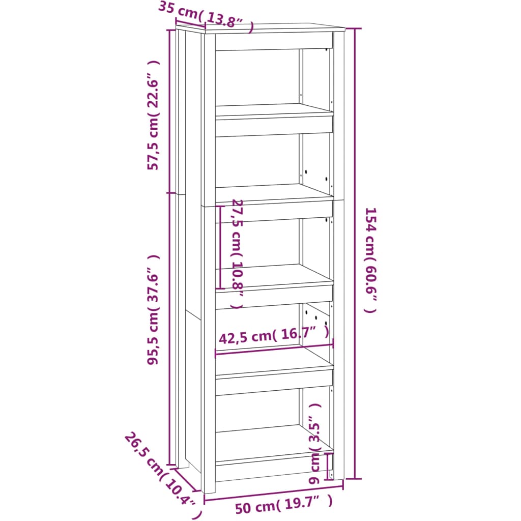 vidaXL Book Cabinet Black 50x35x154 cm Solid Wood Pine