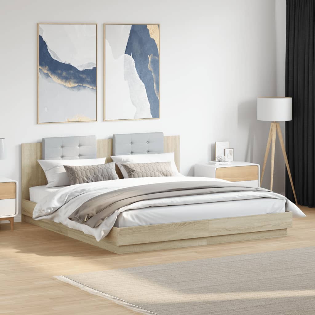 vidaXL Bed Frame with LED without Mattress Sonoma Oak 200x200 cm