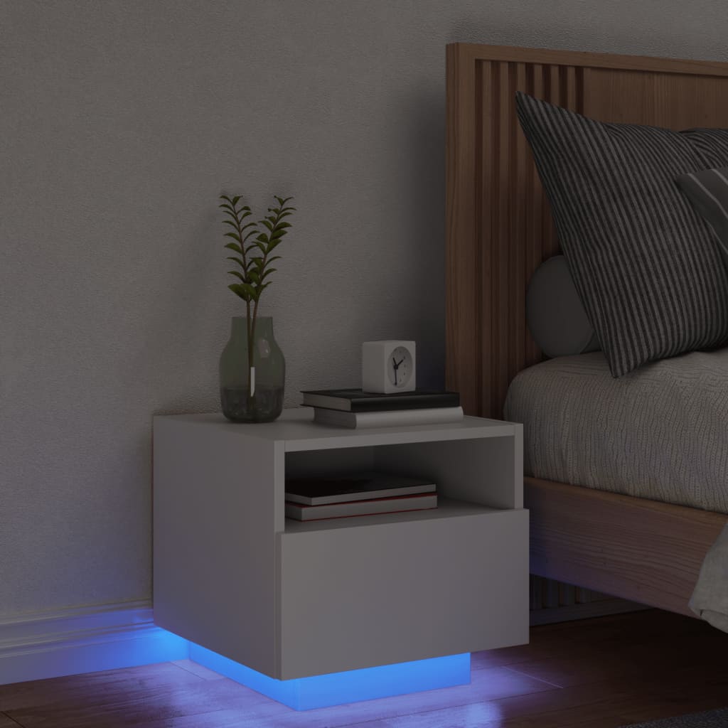 vidaXL Bedside Cabinet with LED Lights White 40x39x37 cm