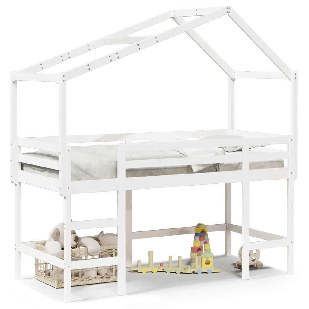 vidaXL Loft Bed with Ladder and Roof without Mattress White 80x200 cm