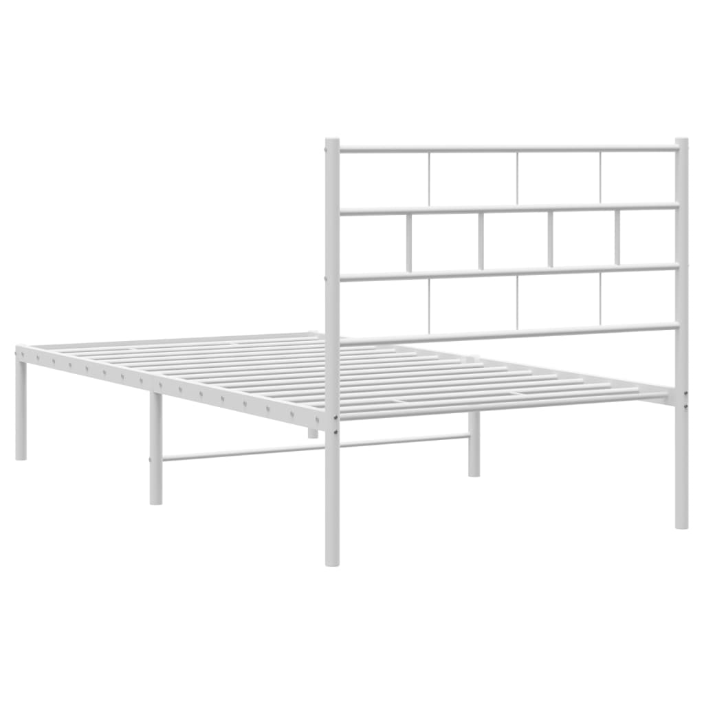 vidaXL Metal Bed Frame without Mattress with Headboard White 107x203 cm