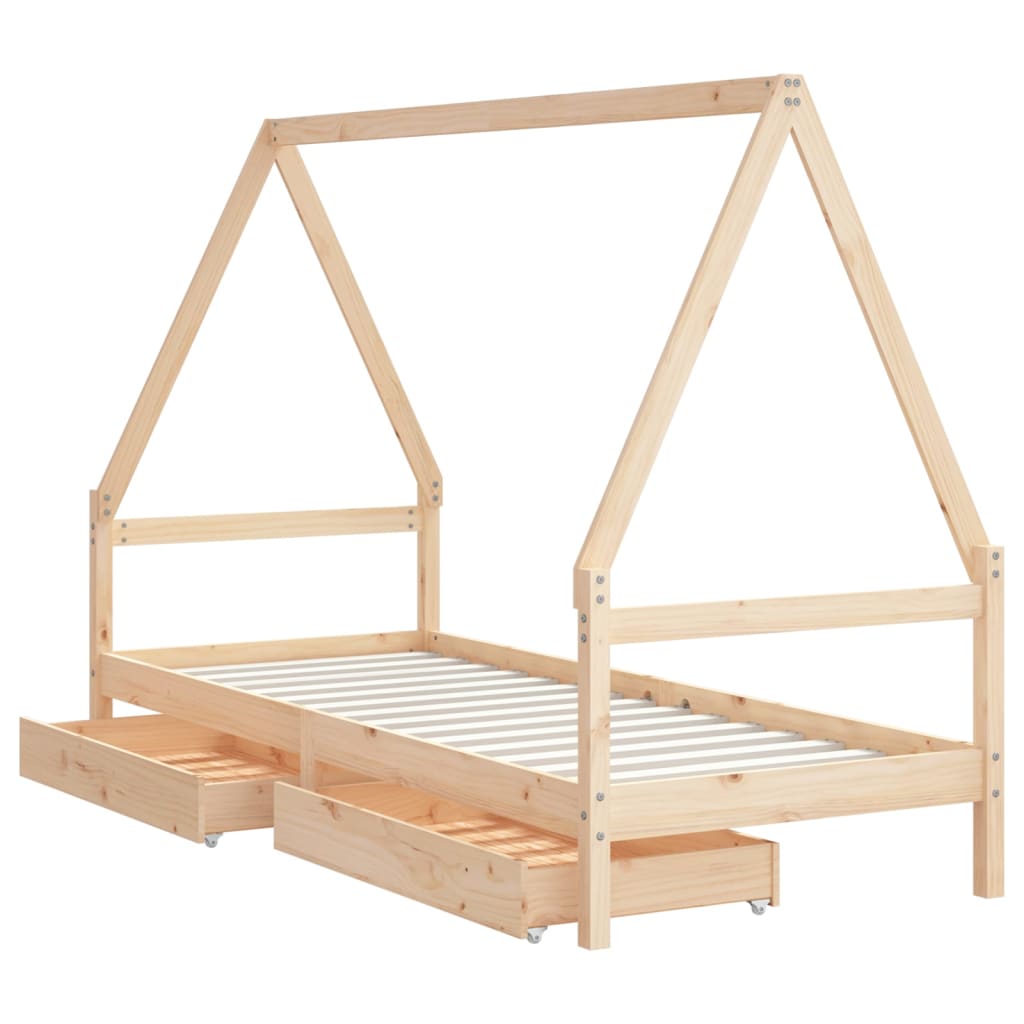 vidaXL Kids Bed Frame with Drawers 80x200 cm Solid Wood Pine