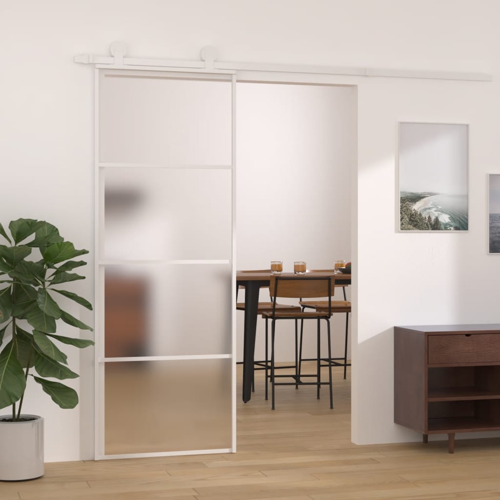 vidaXL Sliding Door Frosted ESG Glass and Aluminium 76x205 cm White