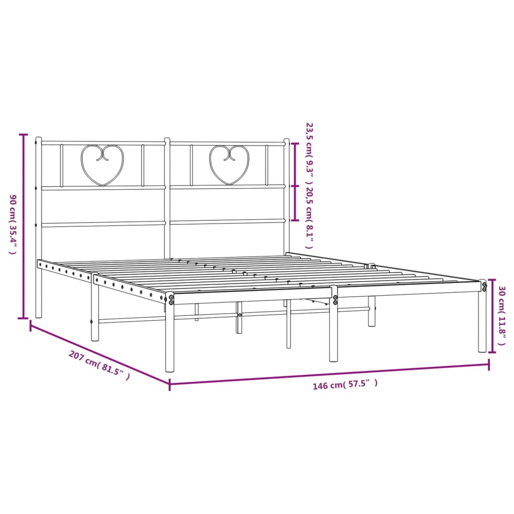 vidaXL Metal Bed Frame without Mattress with Headboard Black 140x200 cm