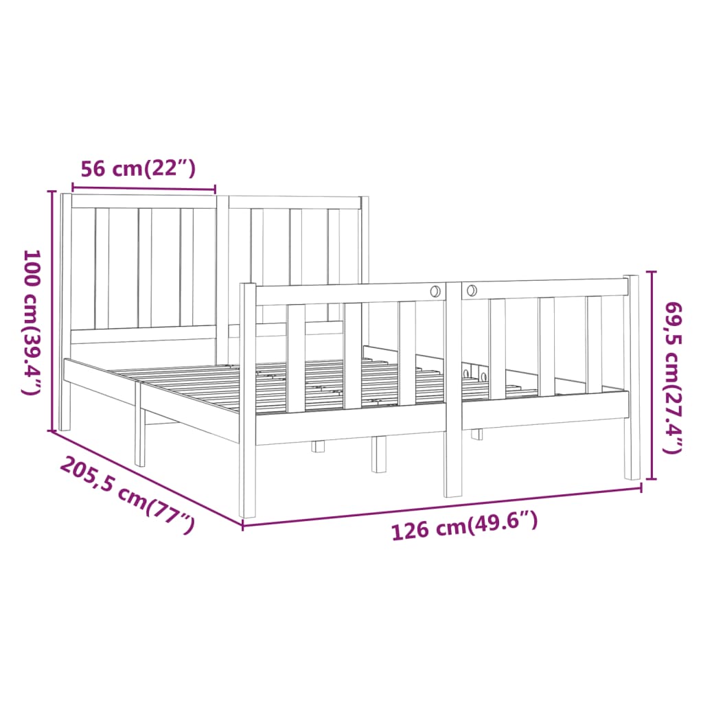 vidaXL Bed Frame without Mattress Black 120x200 cm Solid Wood Pine