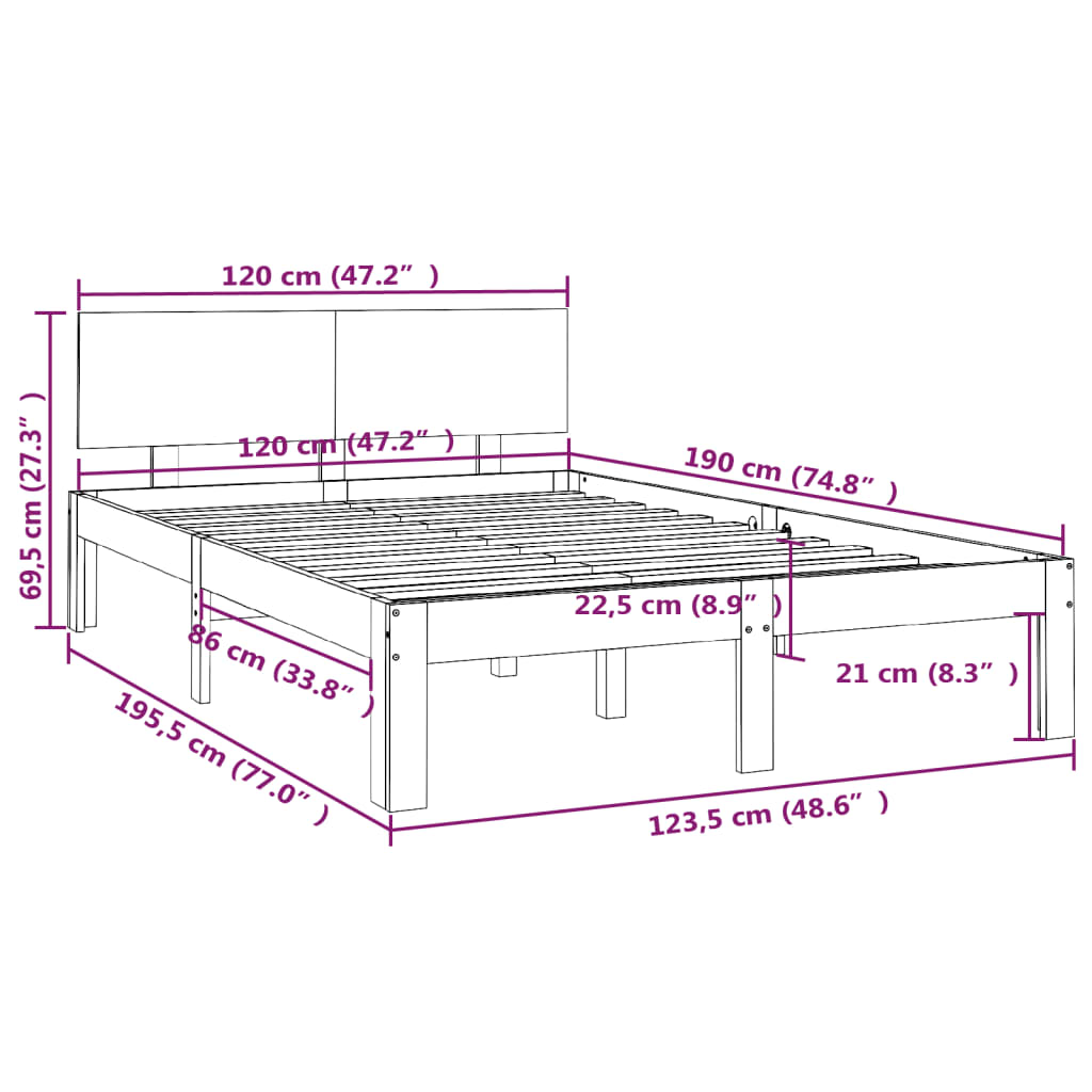 vidaXL Bed Frame without Mattress Honey Brown 120x190 cm Small Double