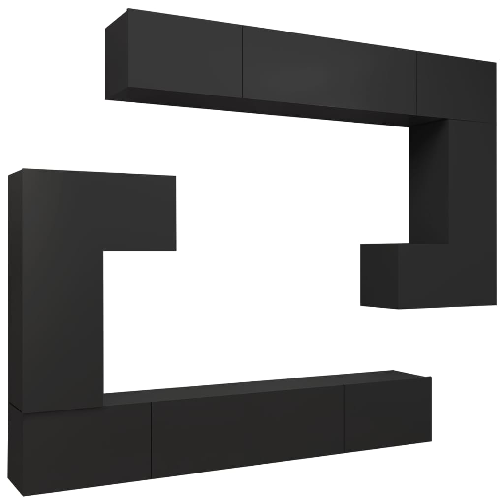 vidaXL 8 Piece TV Cabinet Set Black Engineered Wood