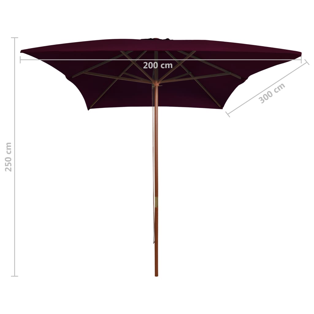 vidaXL Garden Parasol with Wooden Pole Bordeaux Red 200x300 cm