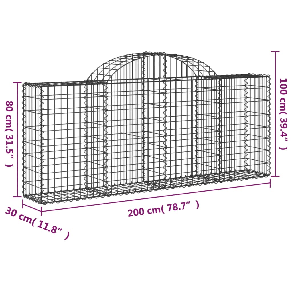 vidaXL Arched Gabion Baskets 7 pcs 200x30x80/100 cm Galvanised Iron