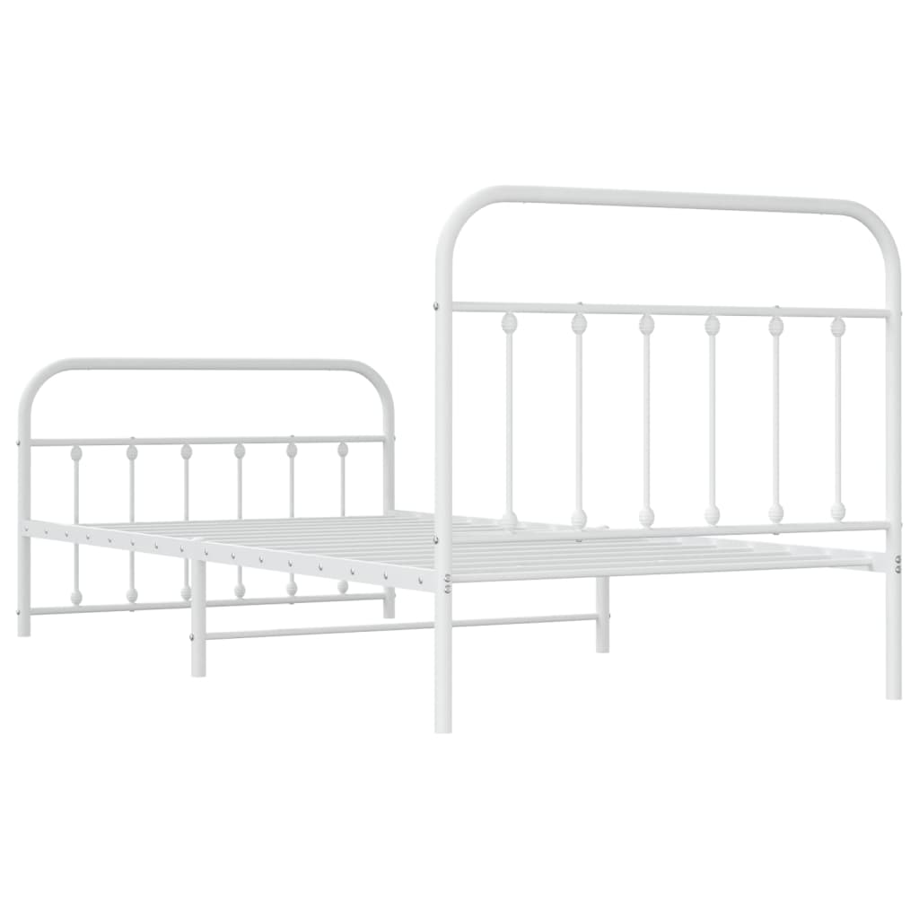 vidaXL Metal Bed Frame without Mattress with Footboard White 100x200 cm