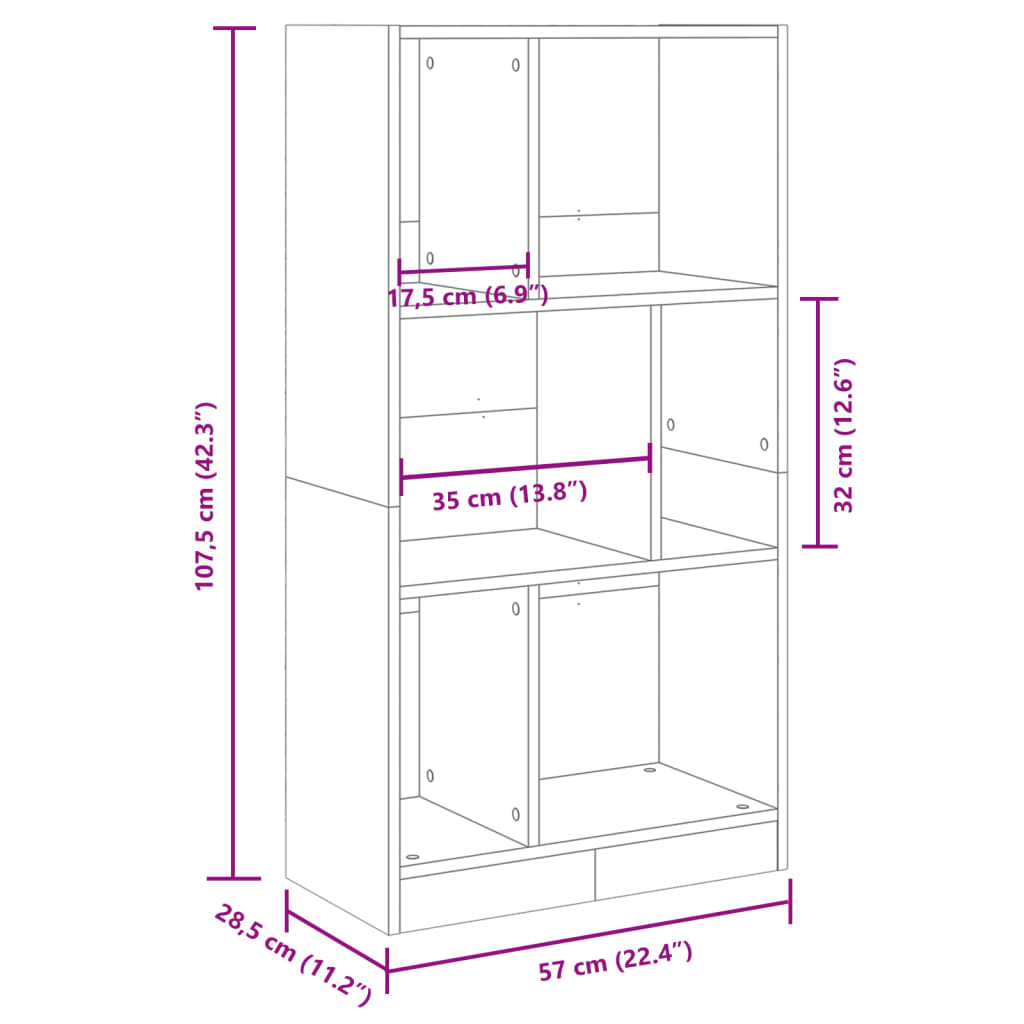 vidaXL Bookcase Sonoma Oak 57x28.5x107.5 cm Engineered Wood