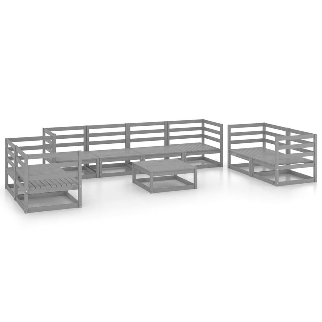 vidaXL 9 Piece Garden Lounge Set Grey Solid Pinewood