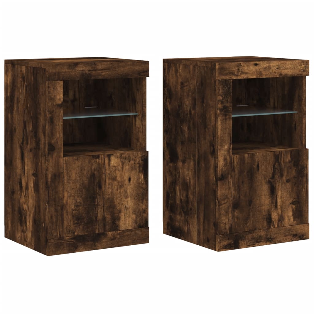 vidaXL Side Cabinets with LED Lights 2 pcs Smoked Oak Engineered Wood