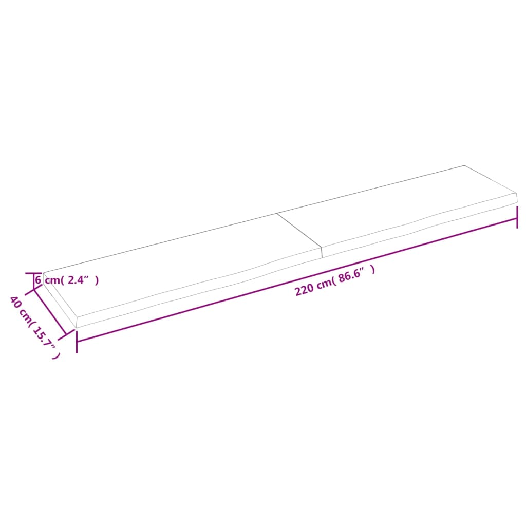 vidaXL Bathroom Countertop Light Brown 220x40x(2-6)cm Treated Solid Wood