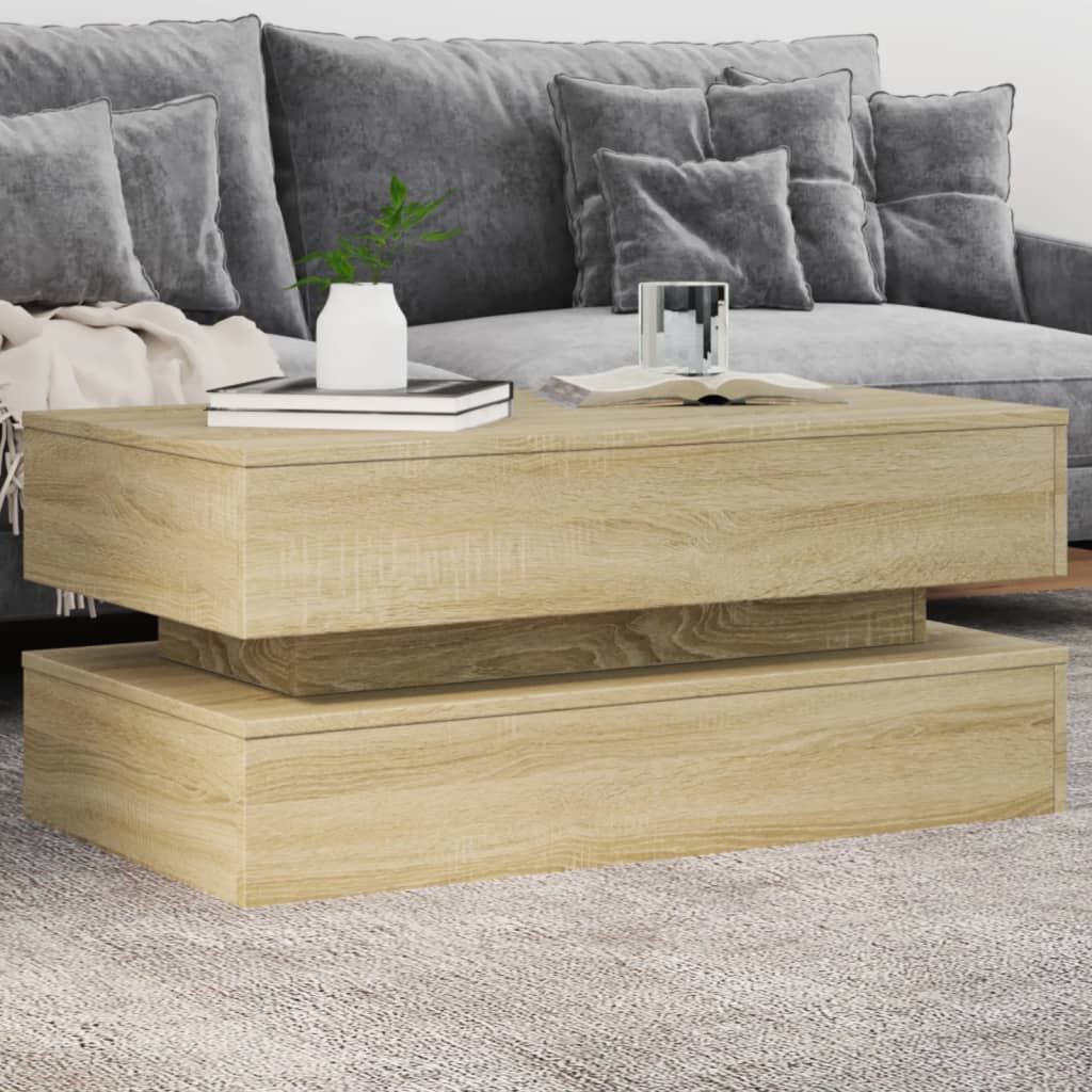 vidaXL Coffee Table with LED Lights Sonoma Oak 90x50x40 cm