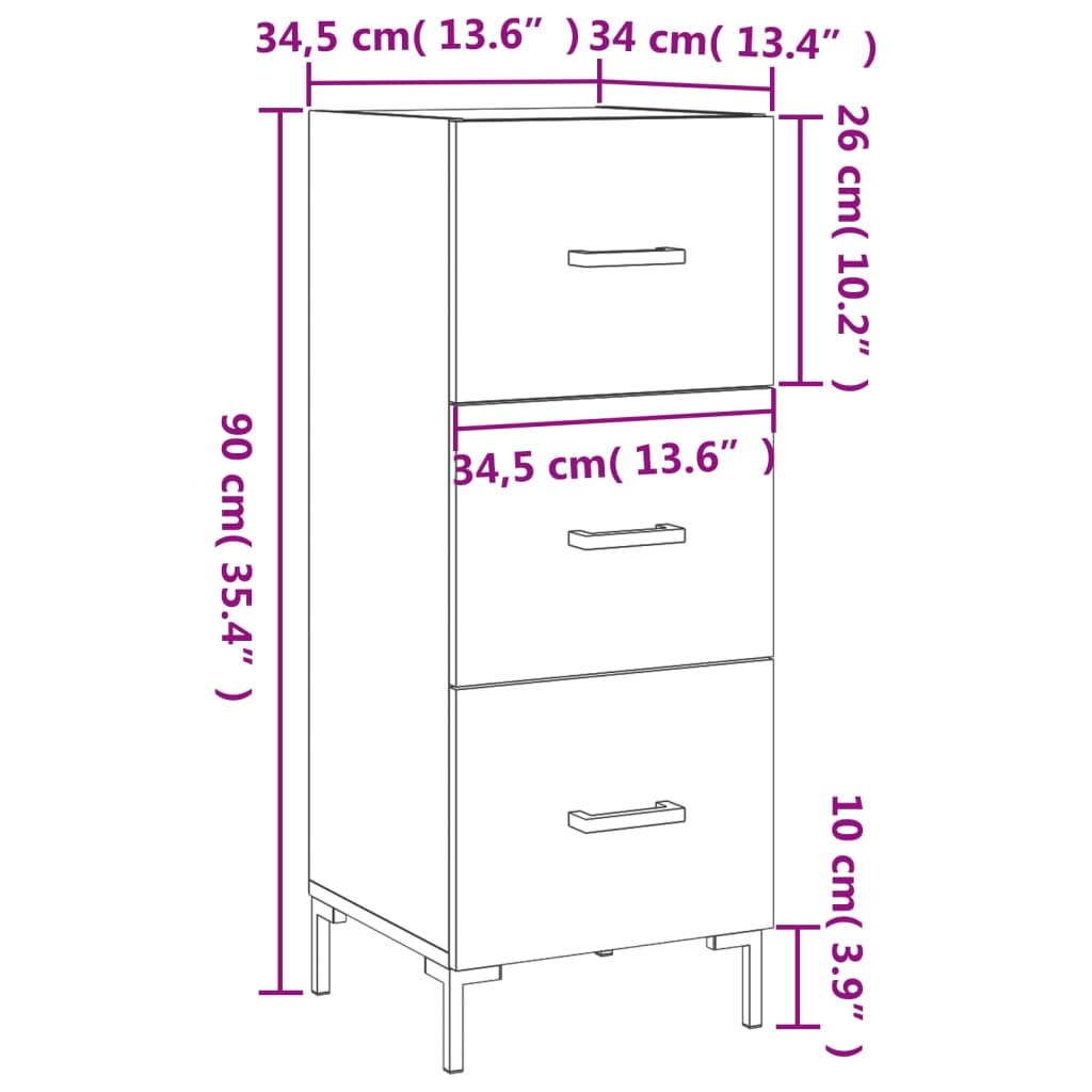 vidaXL Sideboard White 34.5x34x90 cm Engineered Wood