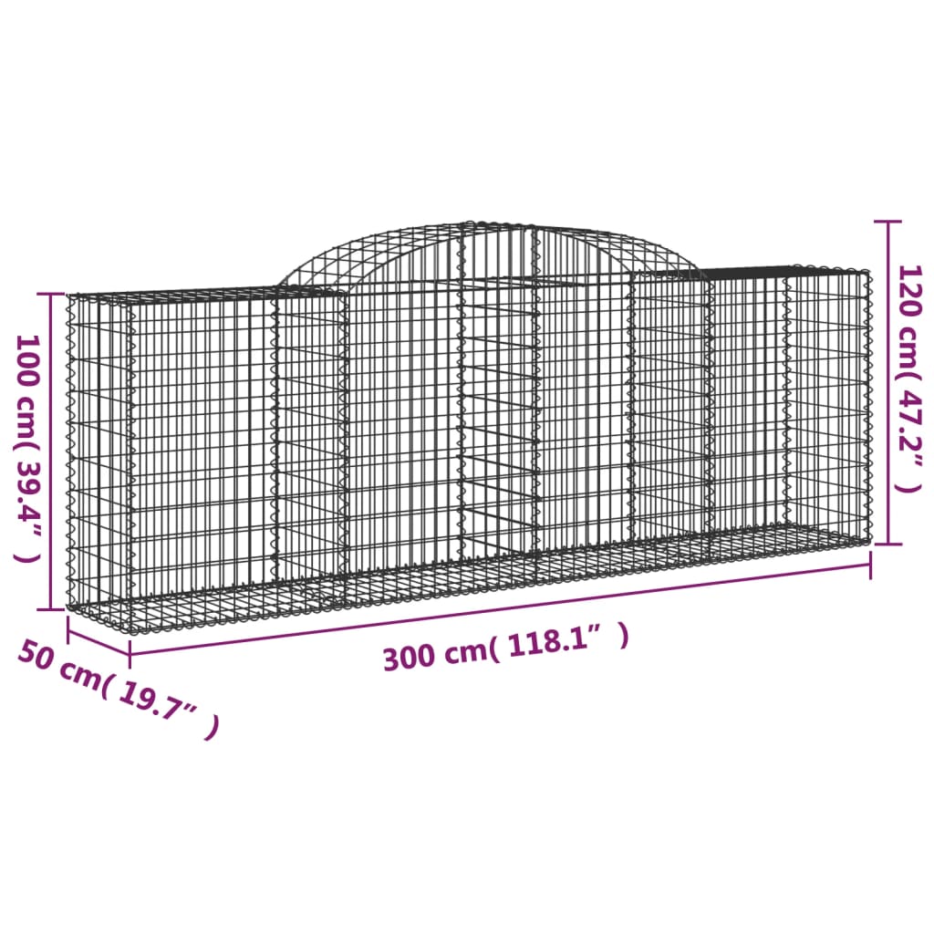 vidaXL Arched Gabion Baskets 20 pcs 300x50x100/120 cm Galvanised Iron