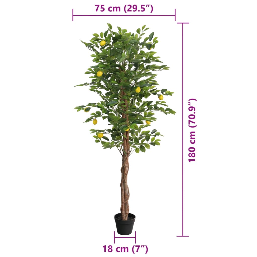 vidaXL Artificial Lemon Tree with 3 Trunks Green 180 cm PP