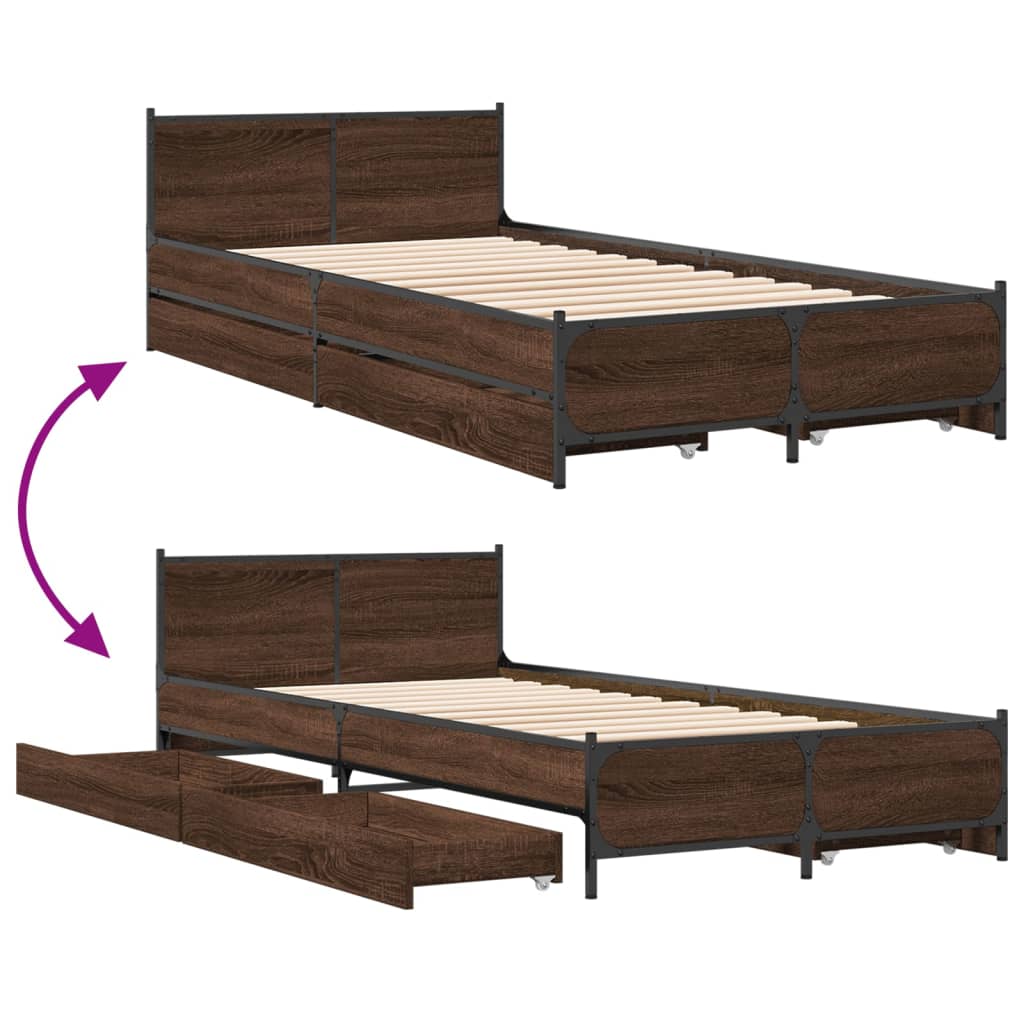 vidaXL Bed Frame with Drawers without Mattress Brown Oak 75x190 cm Small Single