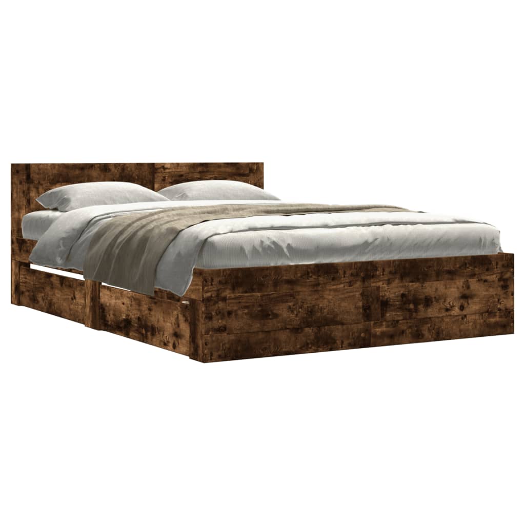 vidaXL Bed Frame with Headboard without Mattress Smoked Oak 140x200 cm