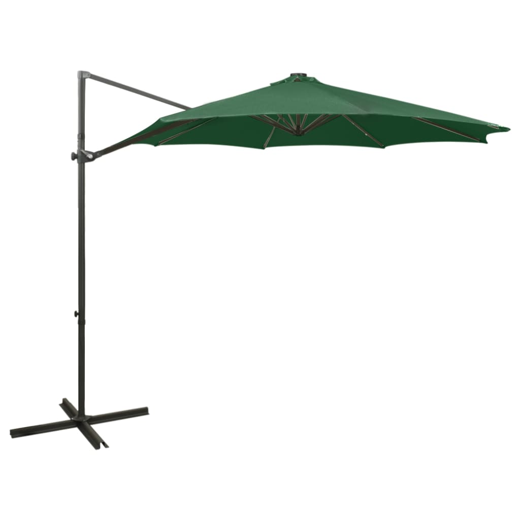 vidaXL Cantilever Garden Parasol with Pole and LED Lights Green 300 cm