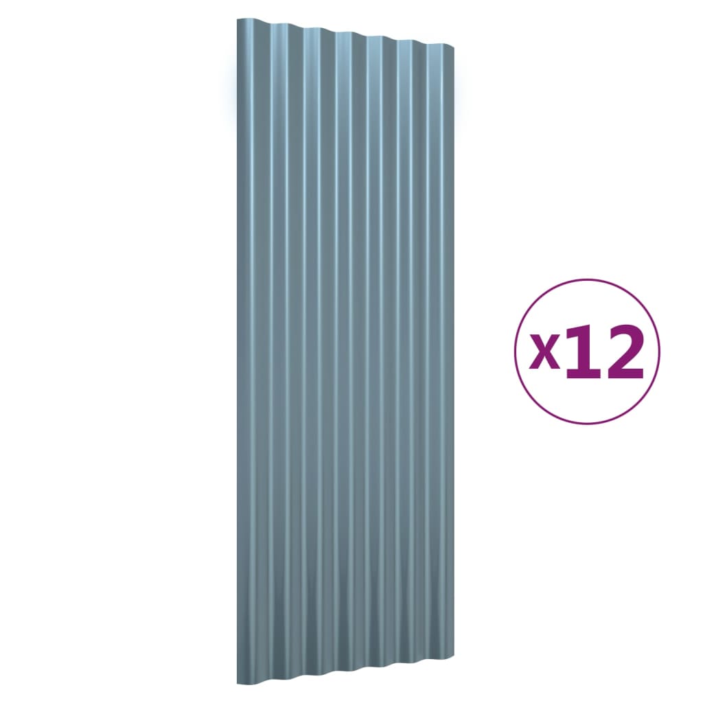 vidaXL Roof Panels 12 pcs Powder-coated Steel Grey 100x36 cm