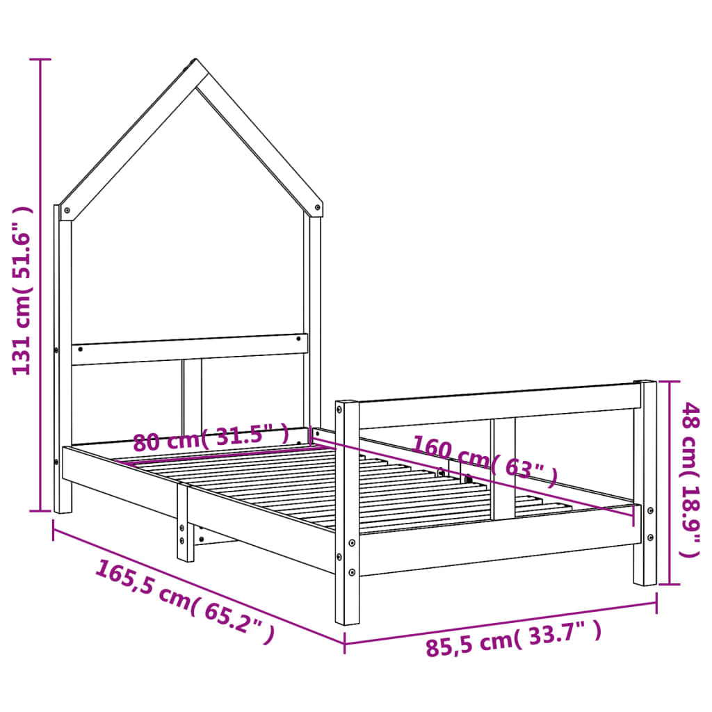 vidaXL Kids Bed Frame 80x160 cm Solid Wood Pine