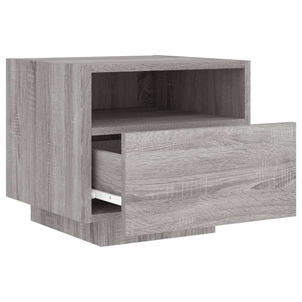 vidaXL Bedside Cabinet with LED Lights Grey Sonoma 40x39x37 cm