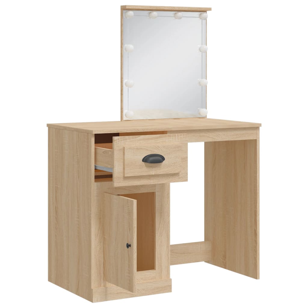 vidaXL Dressing Table with LED Lights Sonoma Oak 90x42x132.5 cm