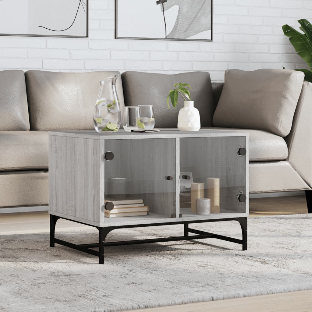 vidaXL Coffee Table with Glass Doors Grey Sonoma 68.5x50x50 cm