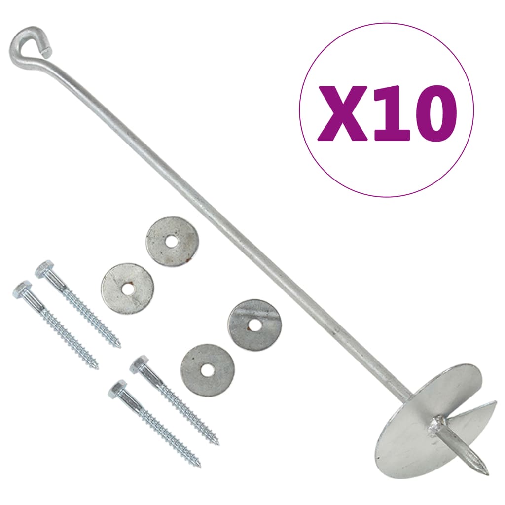 vidaXL Earth Anchors 10 pcs 10x60 cm Galvanised Metal