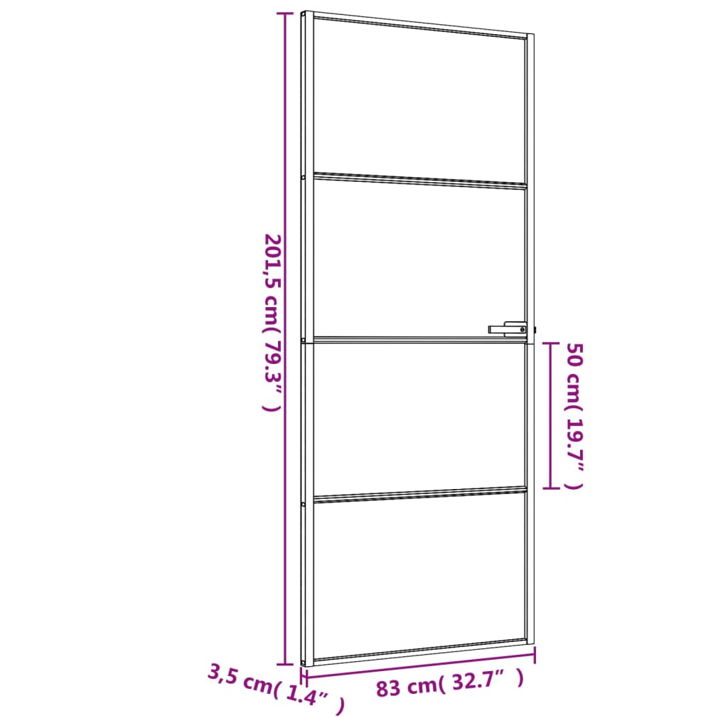 vidaXL Interior Door Slim Black 83x201.5 cm Tempered Glass and Aluminium