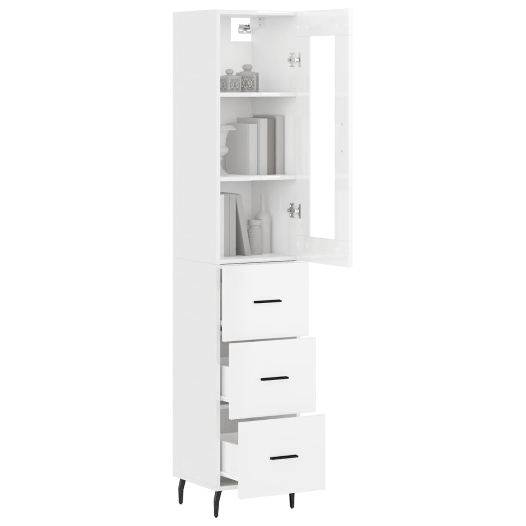 vidaXL Highboard High Gloss White 34.5x34x180 cm Engineered Wood