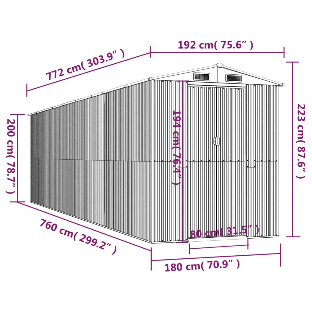 vidaXL Garden Shed Green 192x772x223 cm Galvanised Steel