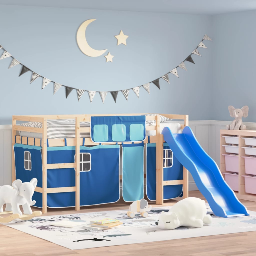 vidaXL Kids' Loft Bed with Curtains without Mattress Blue 90x200 cm