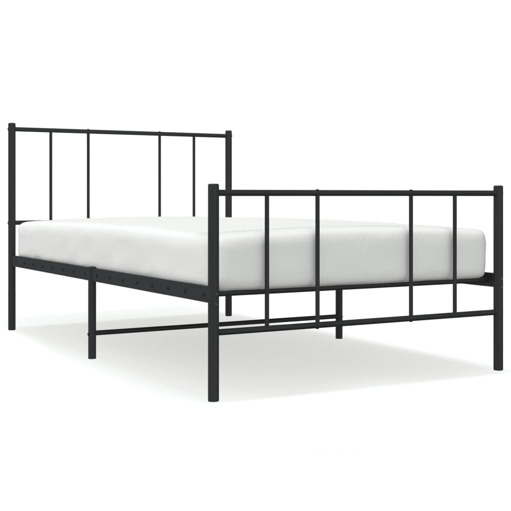 vidaXL Metal Bed Frame without Mattress with Footboard Black 90x190 cm Single