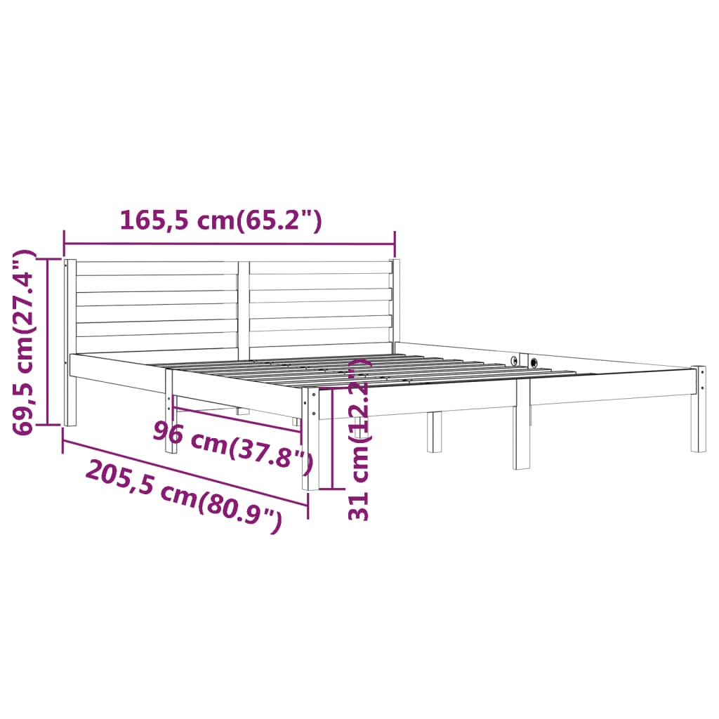 vidaXL Bed Frame without Mattress Solid Wood Pine 160x200 cm Black