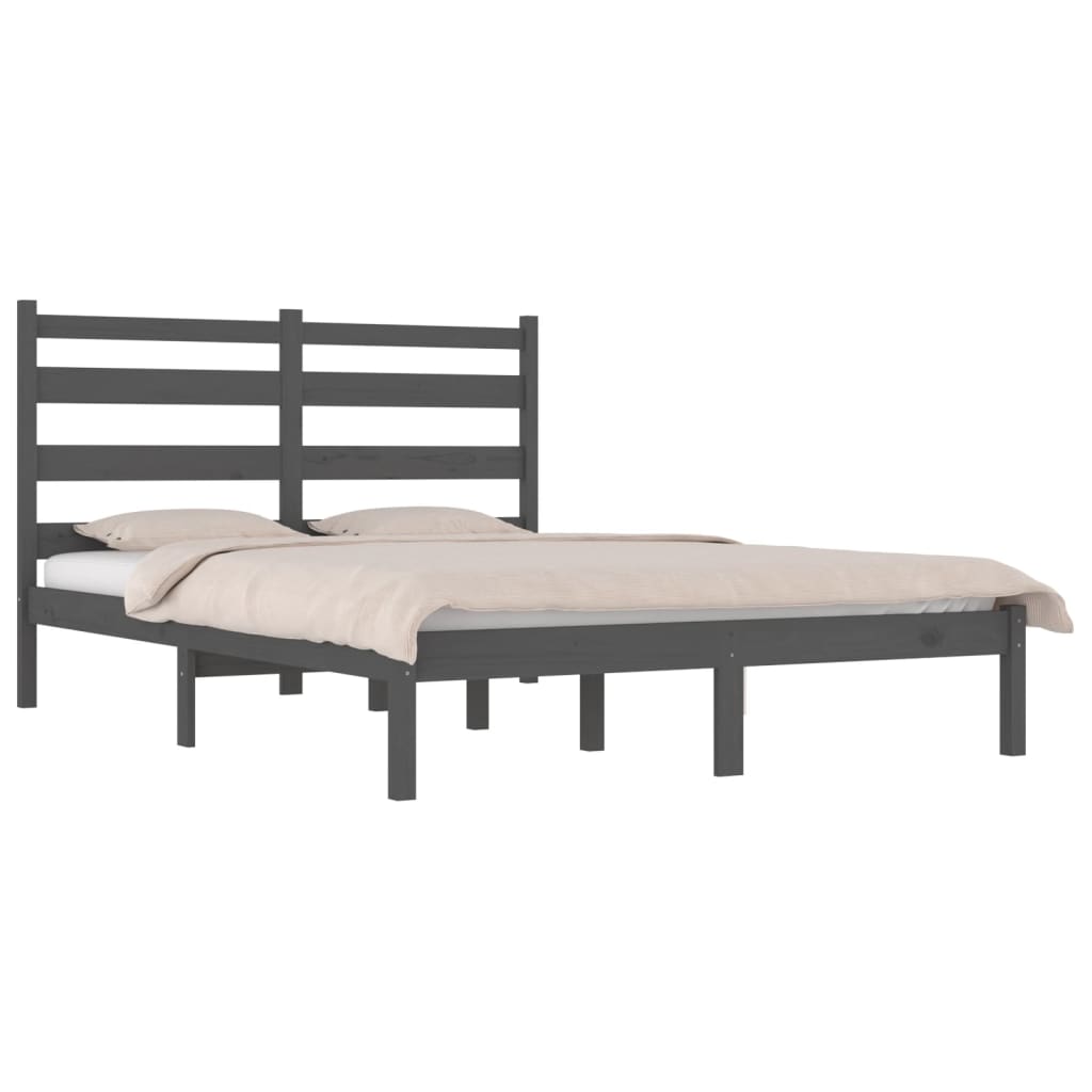 vidaXL Bed Frame without Mattress Grey Solid Wood 200x200 cm (810039+818442)