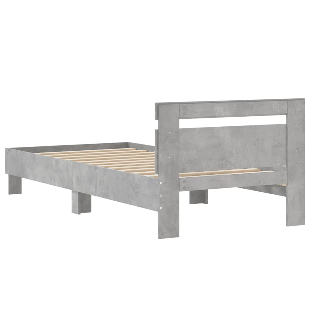 vidaXL Bed Frame without Mattress with Headboard Concrete Grey 90x190 cm Single