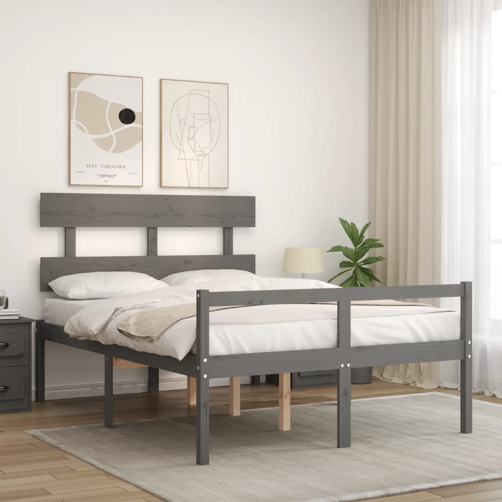 vidaXL Senior Bed without Mattress Grey Double Solid Wood