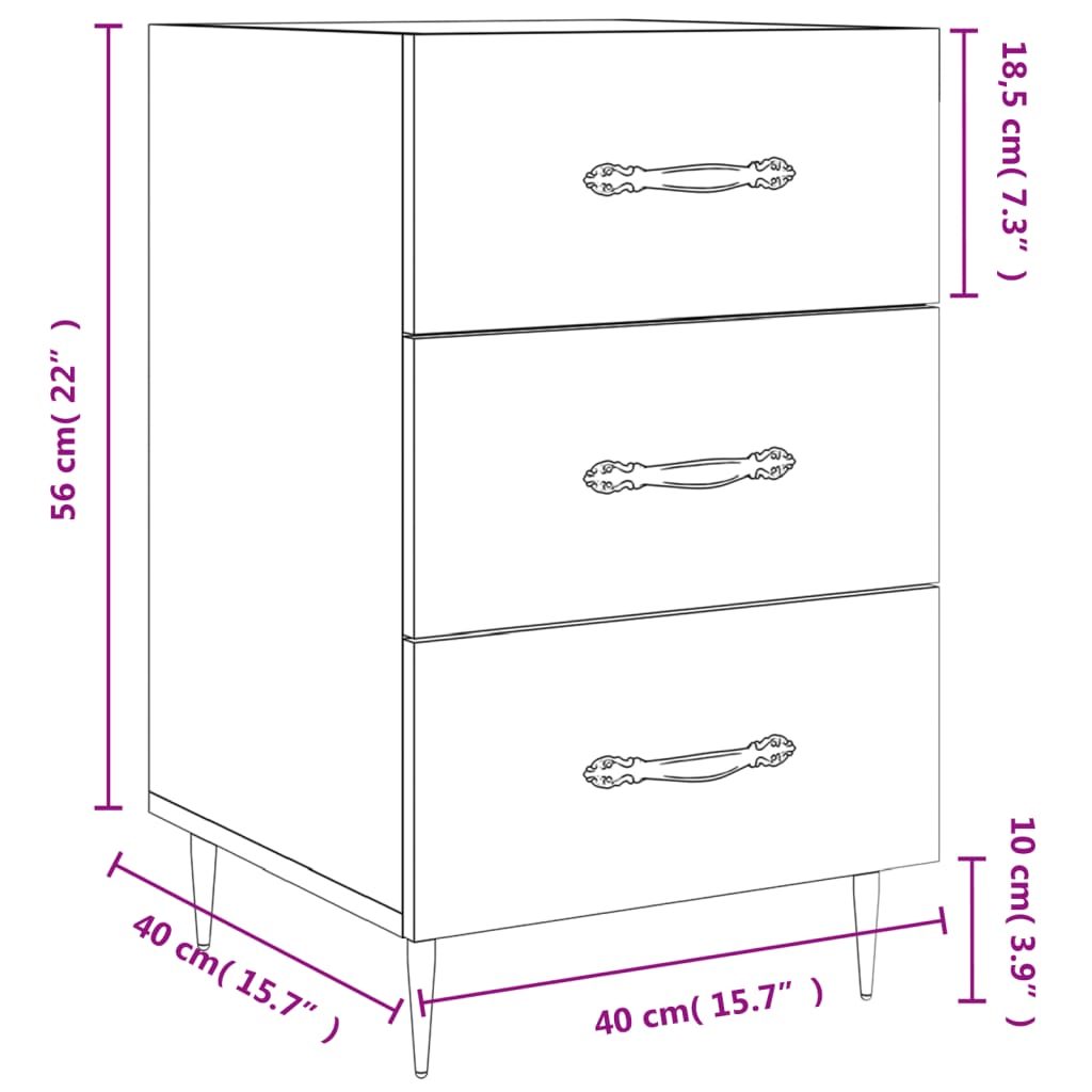 vidaXL Bedside Cabinet High Gloss White 40x40x66 cm Engineered Wood