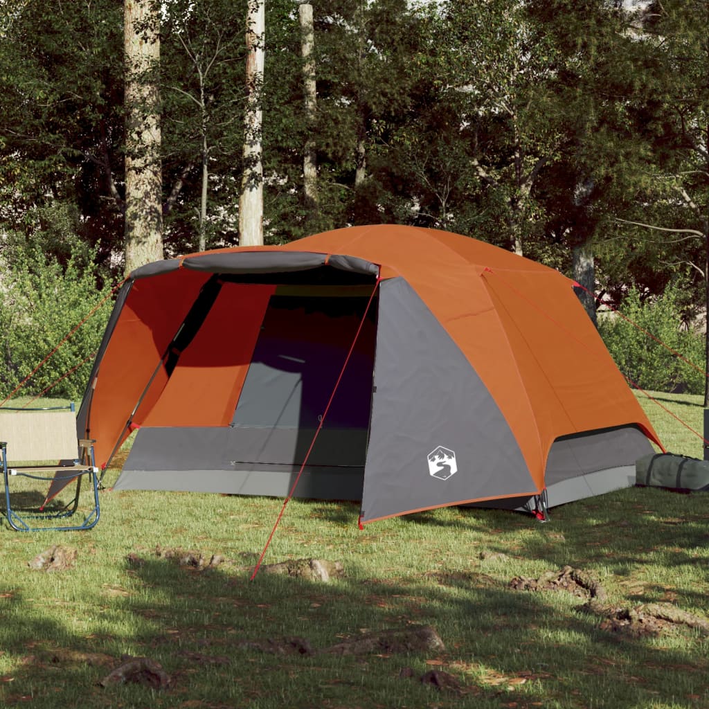 vidaXL Family Tent with Porch 6-Person Grey and Orange Waterproof