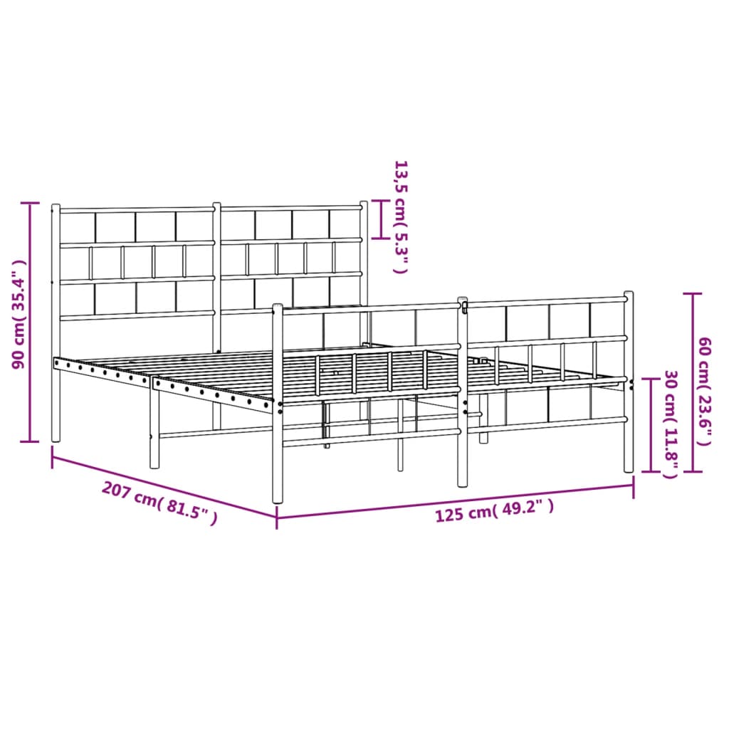 vidaXL Metal Bed Frame without Mattress with Footboard White 120x200 cm