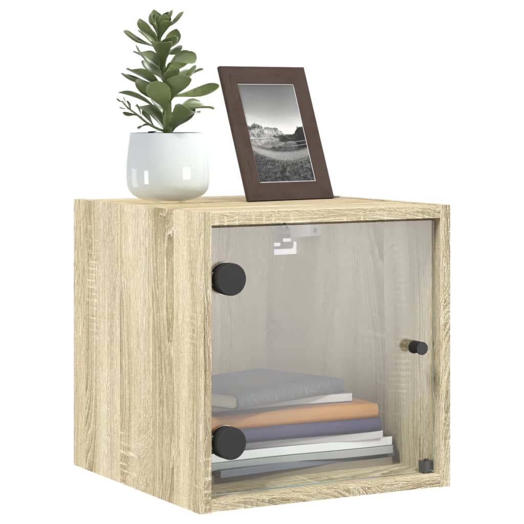 vidaXL Bedside Cabinet with Glass Door Sonoma Oak 35x37x35 cm