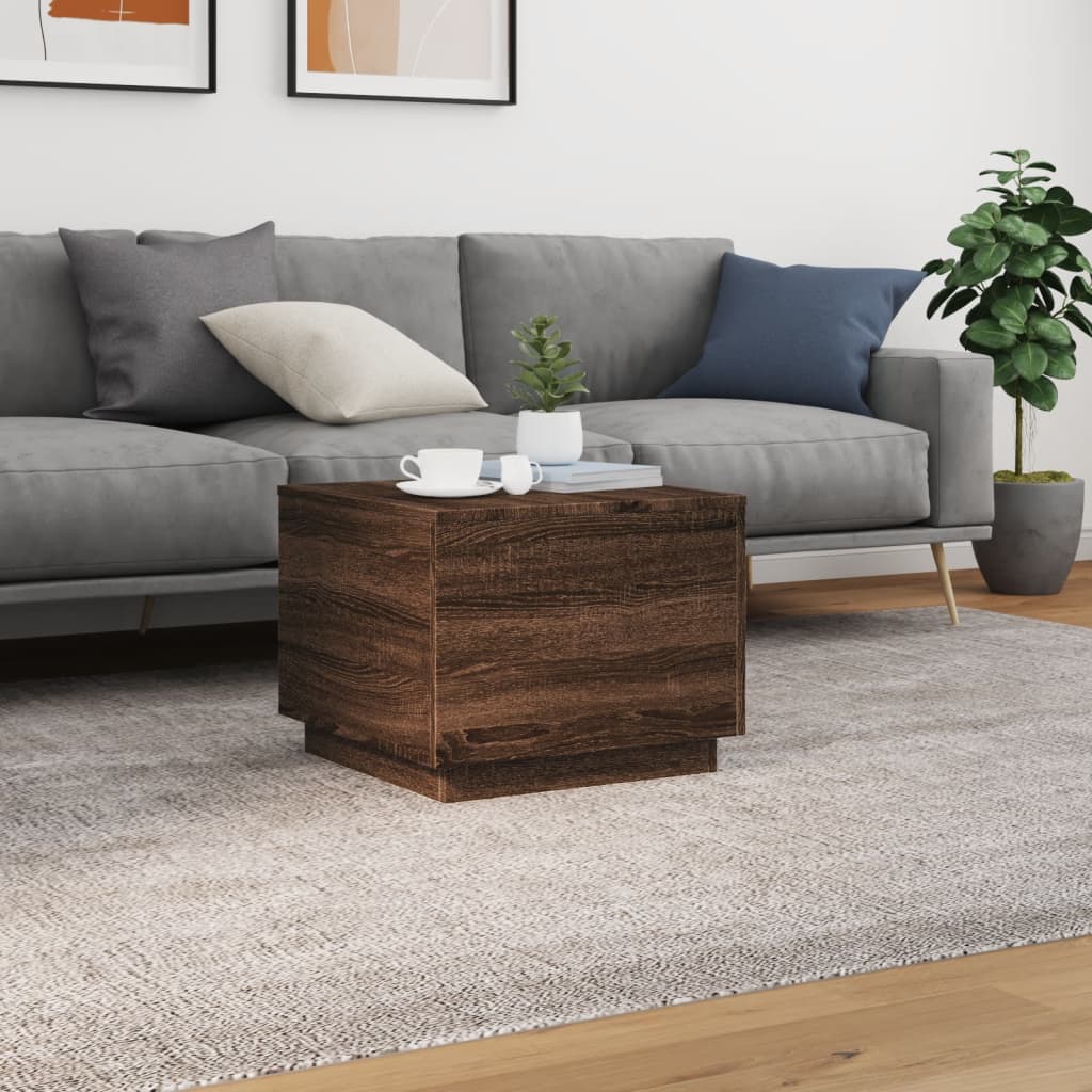 vidaXL Coffee Table with LED Lights Brown Oak 50x50x40 cm