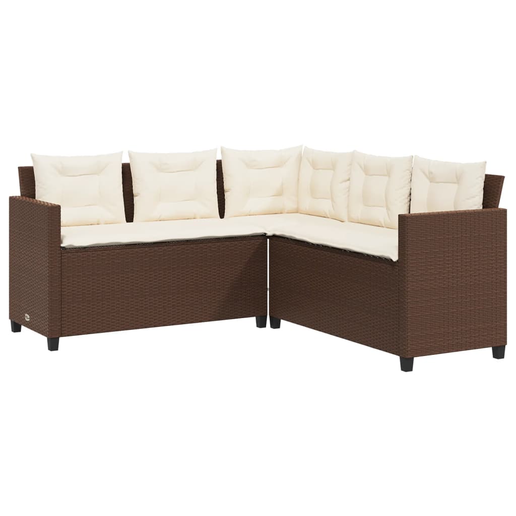 vidaXL Garden Sofa with Table and Cushions L-Shaped Brown Poly Rattan