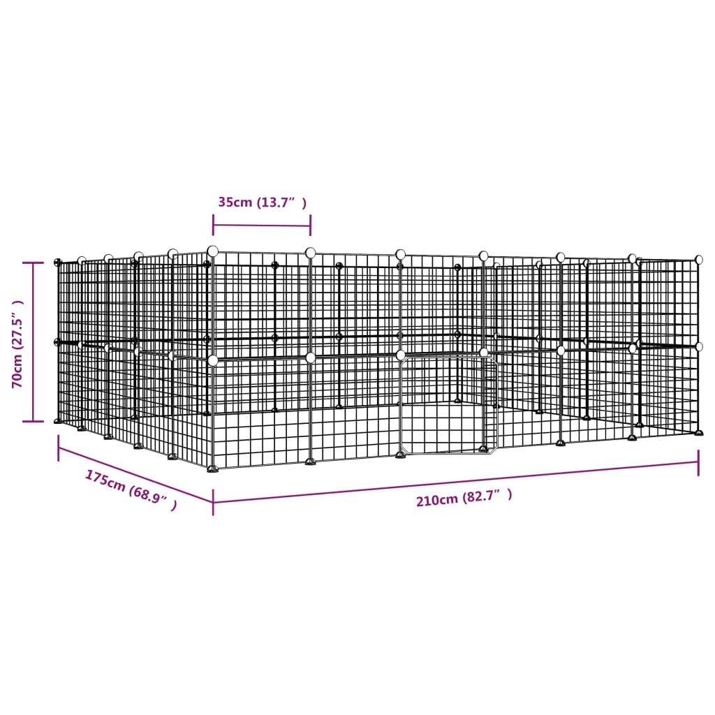 vidaXL 44-Panel Pet Cage with Door Black 35x35 cm Steel