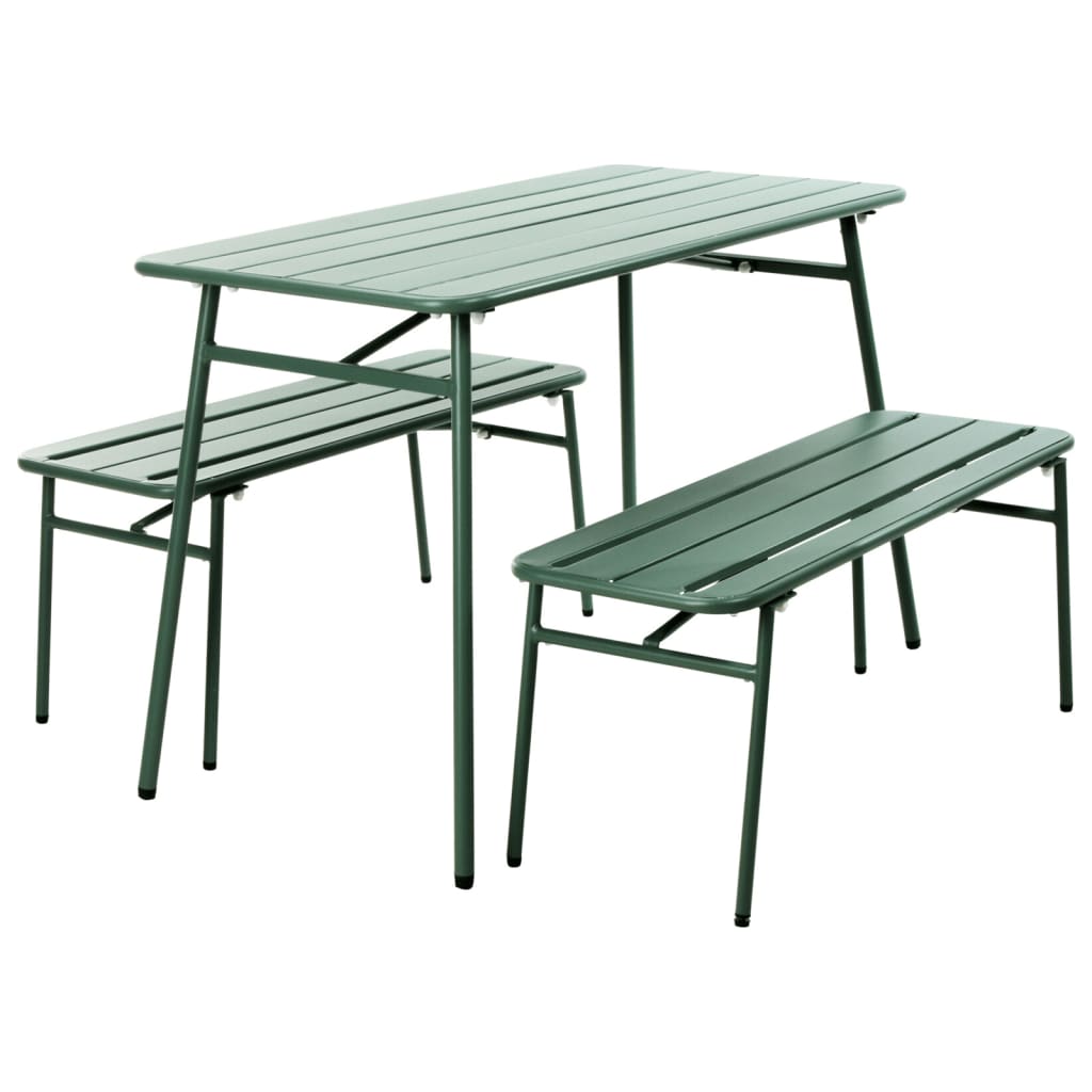 ProGarden 3 Piece Garden Table and Bench Set Steel Green